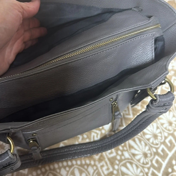 The Sak Grey 100% Leather Pebbled Double Handle Purse Handbag Some Pink Lining - Picture 10 of 16